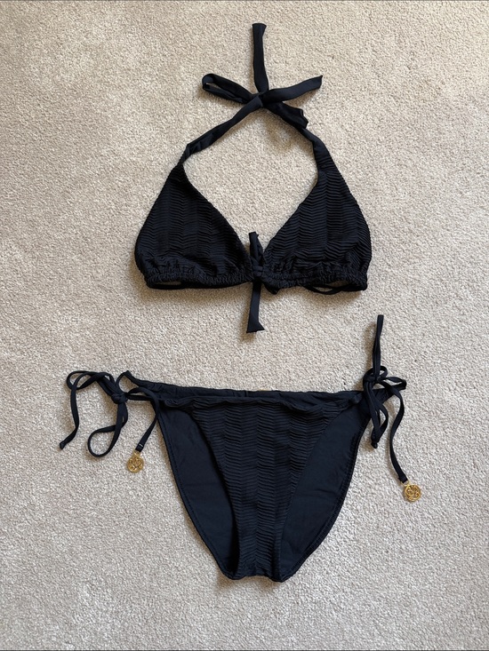 Luli Fama Other - Luli Fama Black Textured Tie-Side Bikini Set